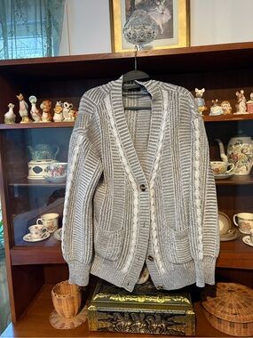Women’s Gray Cable-Knit Cardigan Sweater